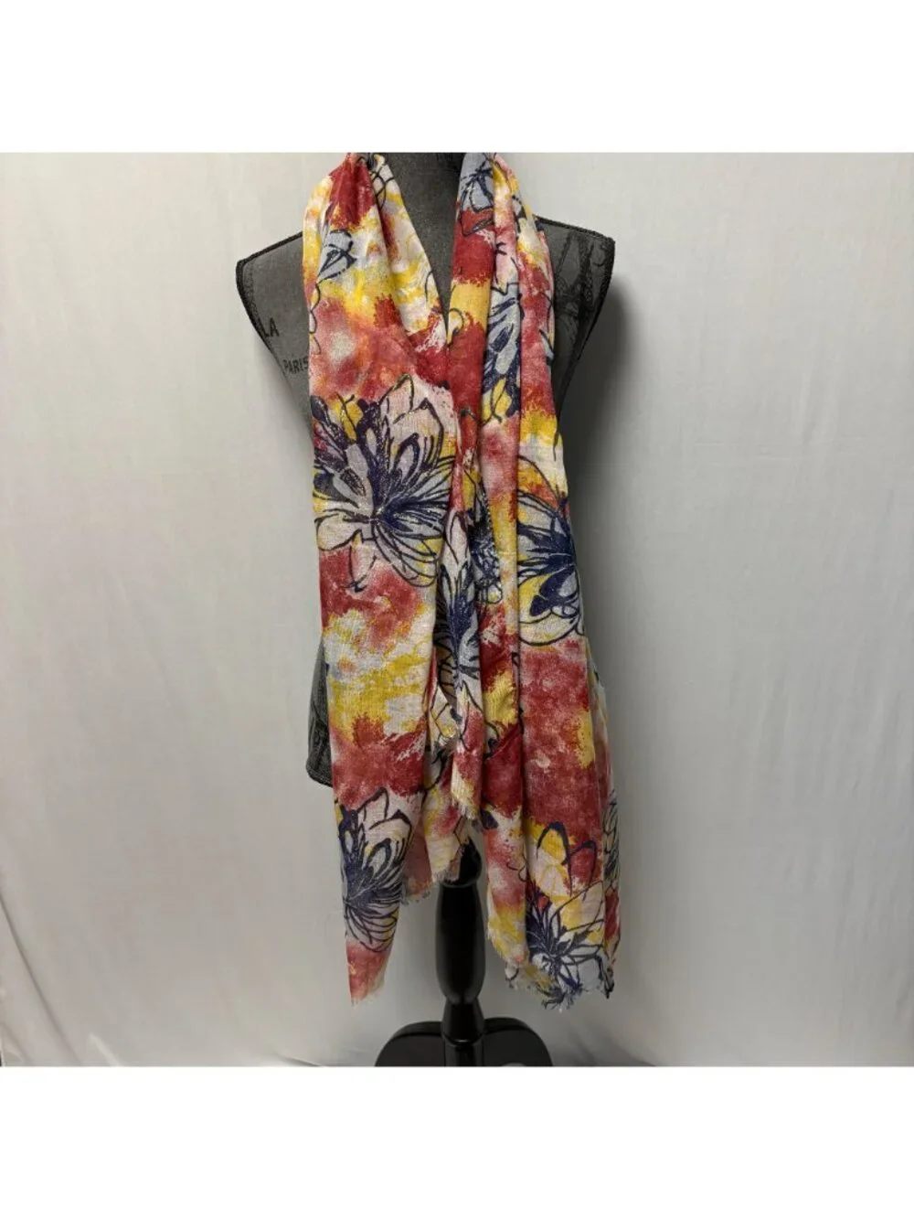 Floral Lightweight Scarf Wrap Red Yellow Blue Gold Sparkle Fashion Accessory